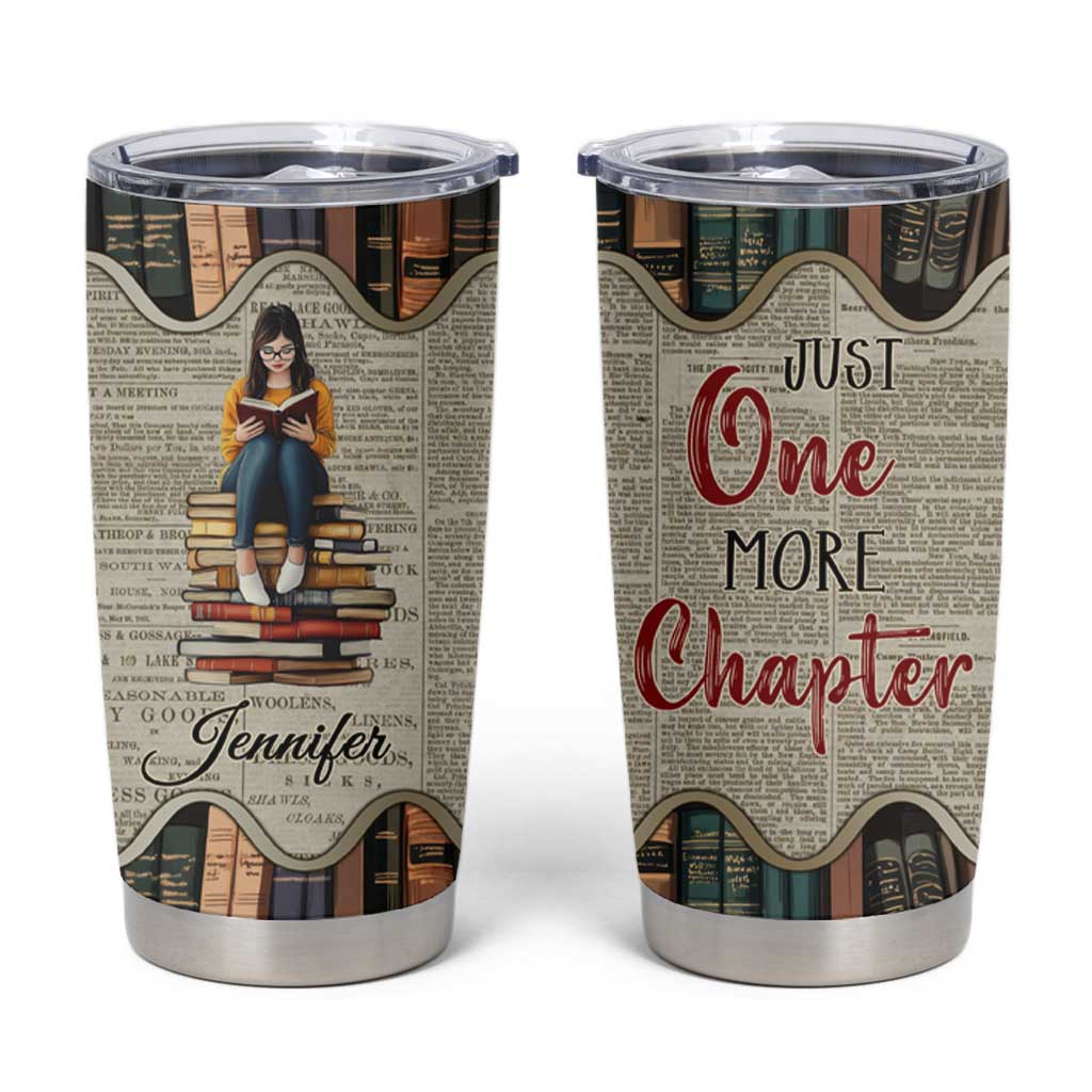 Personalized Book Lover Tumbler Cup Custom Name Just One More Chapter Bookworm Bibliophile Gift