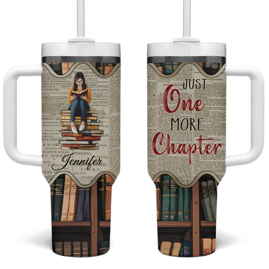 Personalized Book Lover Tumbler With Handle Custom Name Just One More Chapter Bookworm Bibliophile Gift