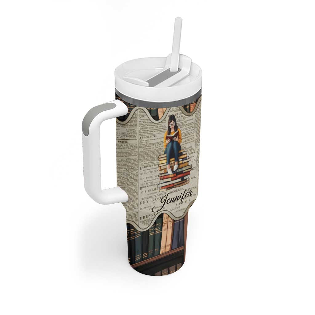 Personalized Book Lover Tumbler With Handle Custom Name Just One More Chapter Bookworm Bibliophile Gift