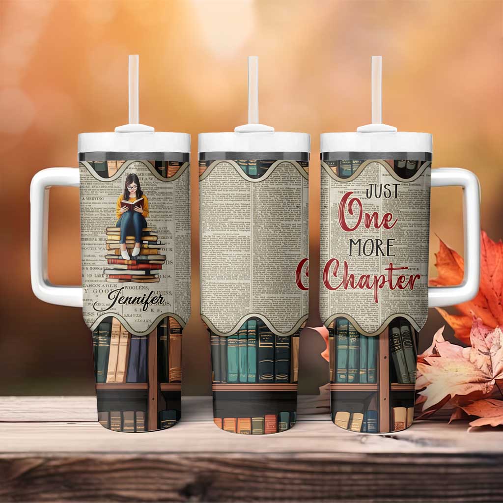 Personalized Book Lover Tumbler With Handle Custom Name Just One More Chapter Bookworm Bibliophile Gift