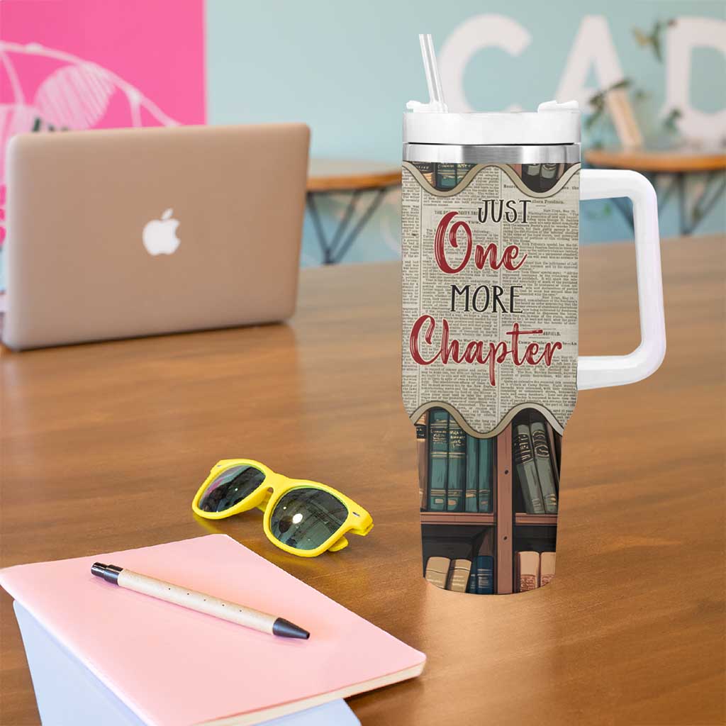 Personalized Book Lover Tumbler With Handle Custom Name Just One More Chapter Bookworm Bibliophile Gift