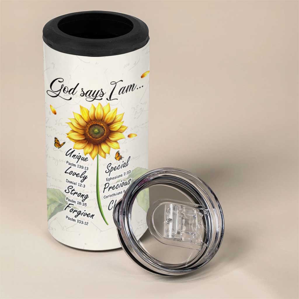 Personalized Nurse Sunflower 4 in 1 Can Cooler Tumbler Custom Name Rn Stethoscope Inspirational Christian Bible Verse Scripture