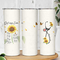 Personalized Nurse Sunflower Skinny Tumbler Custom Name Rn Stethoscope Inspirational Christian Bible Verse Scripture