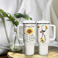 Personalized Nurse Sunflower Tumbler With Handle Custom Name Rn Stethoscope Inspirational Christian Bible Verse Scripture