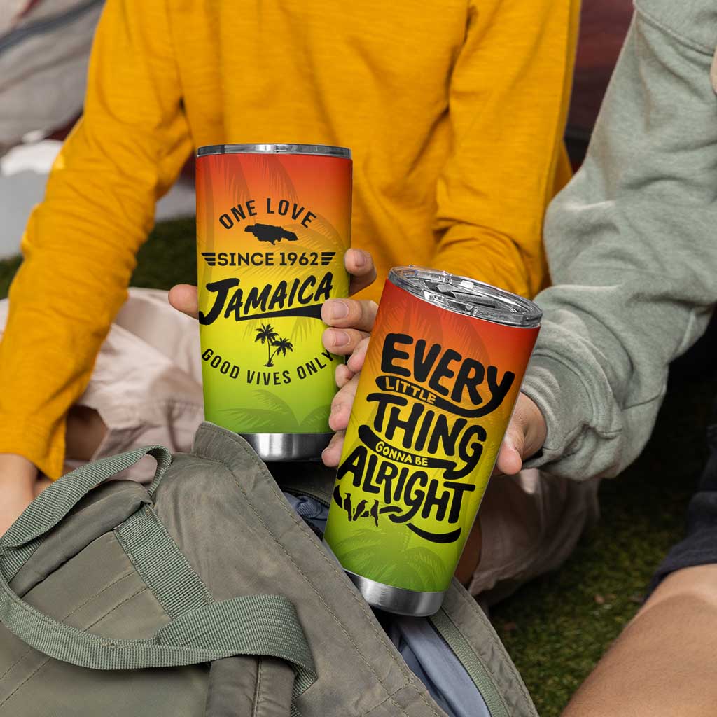 One Love Jamaica Tumbler Cup Every Little Thing Gonna Be Alright Good Vibes Since 1962 - Wonder Print Shop
