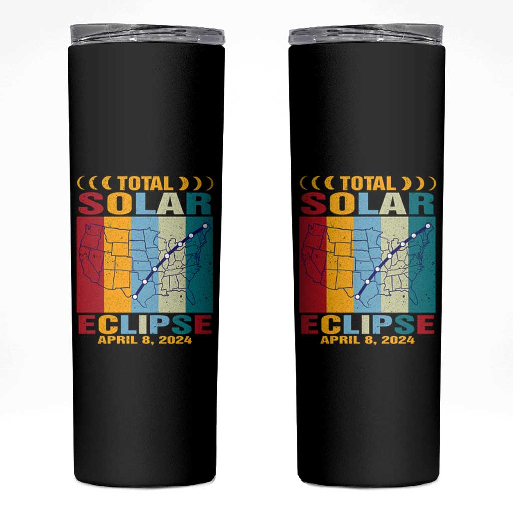 Total Solar Eclipse Skinny Tumbler Retro American Totality Tour Map April 8 2024 - Wonder Print Shop