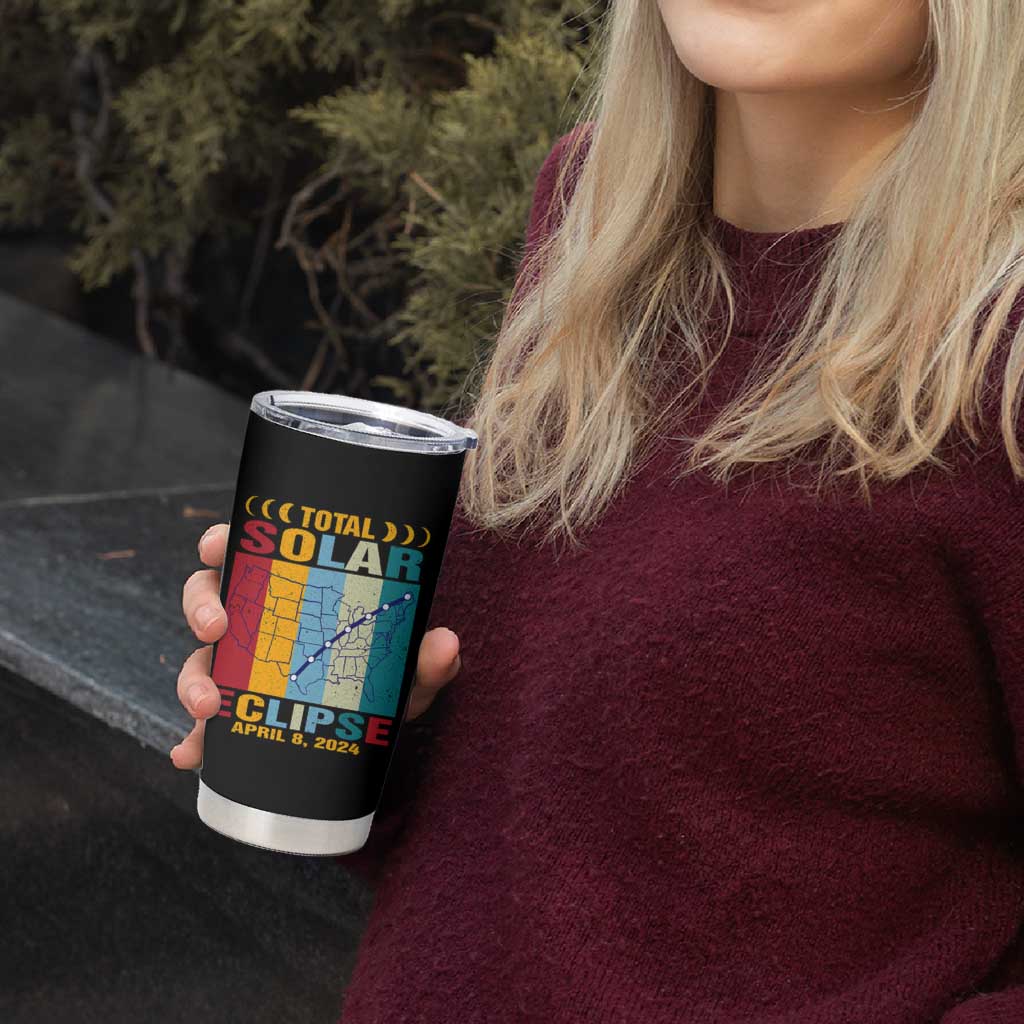 Total Solar Eclipse Tumbler Cup Retro American Totality Tour Map April 8 2024 - Wonder Print Shop