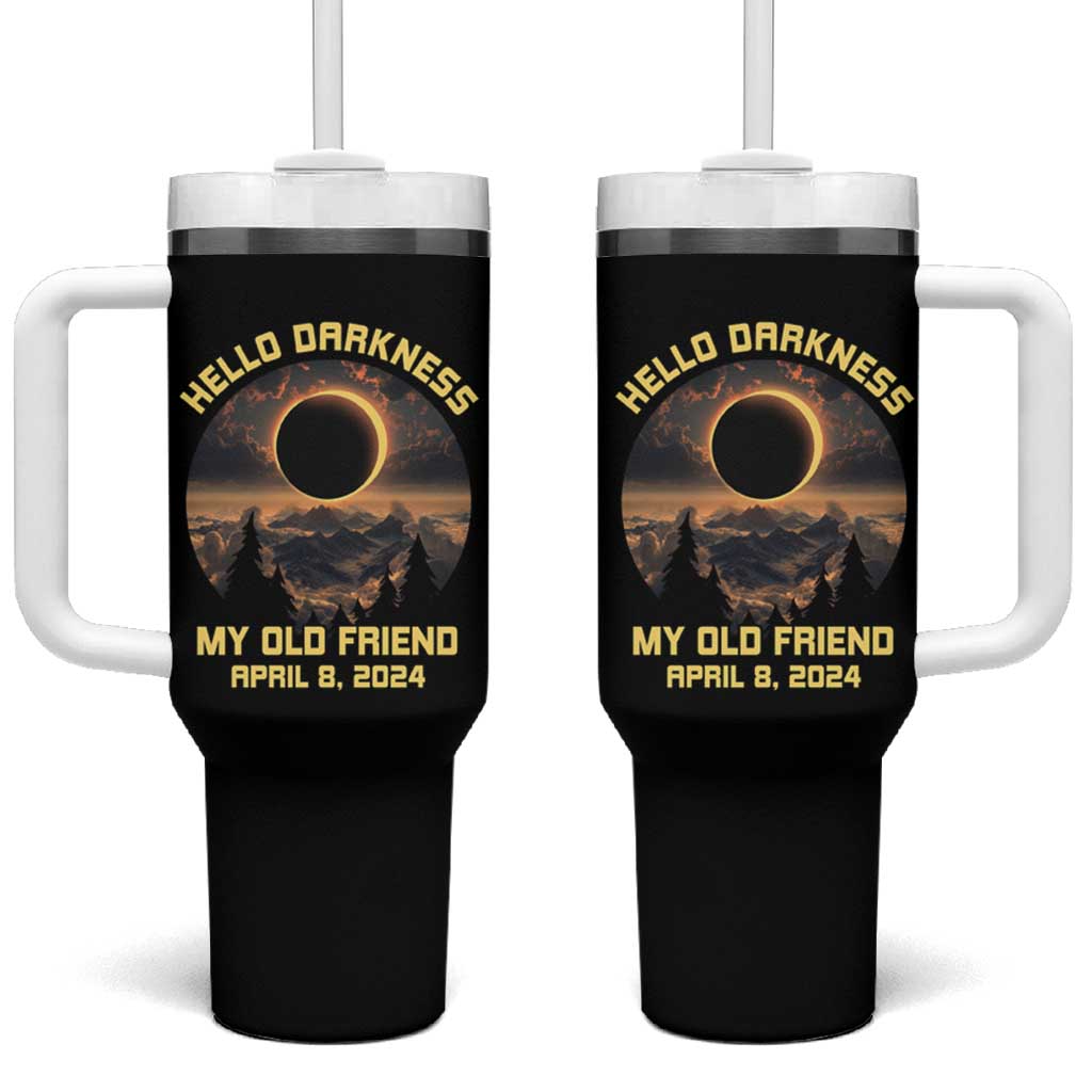 Total Solar Eclipse Tumbler With Handle Hello Darkness My Old Friend April 8 2024 American Totality - Wonder Print Shop