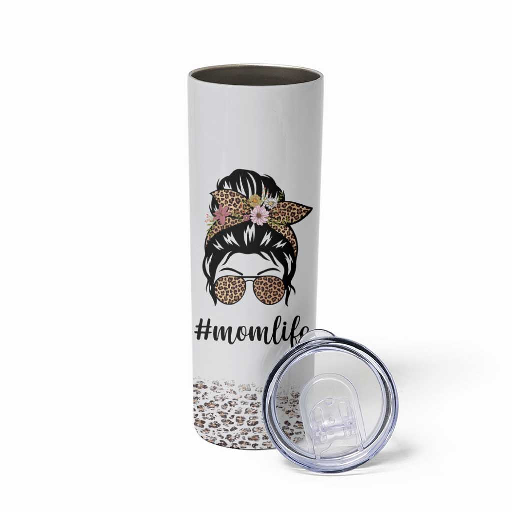 Funny Mom Life Skinny Tumbler Mama Mommy Mom Bruh Leopard Messy Bun