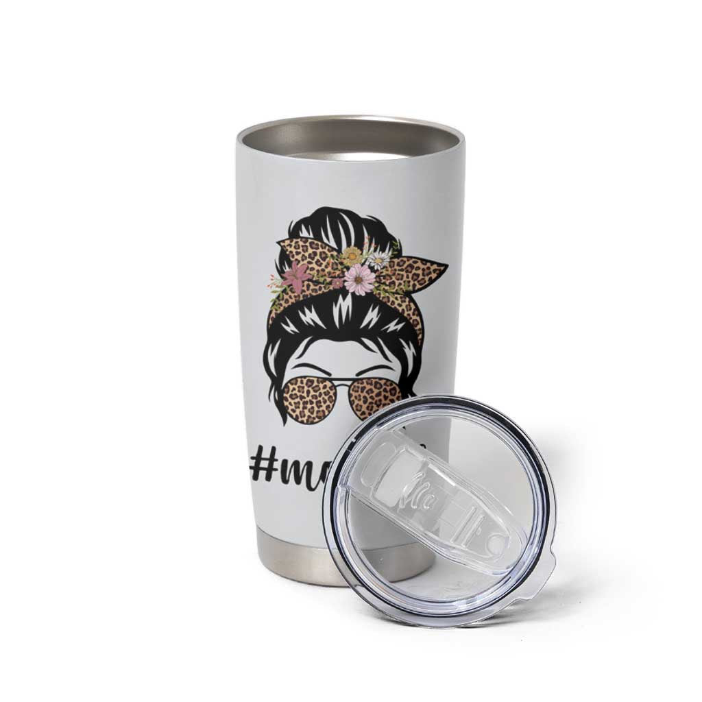 Funny Mom Life Tumbler Cup Mama Mommy Mom Bruh Leopard Messy Bun