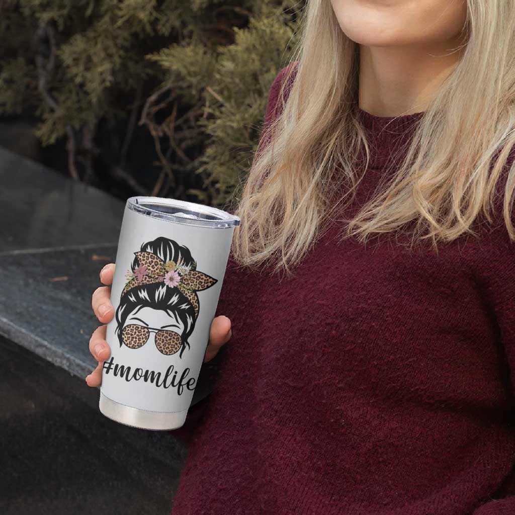 Funny Mom Life Tumbler Cup Mama Mommy Mom Bruh Leopard Messy Bun