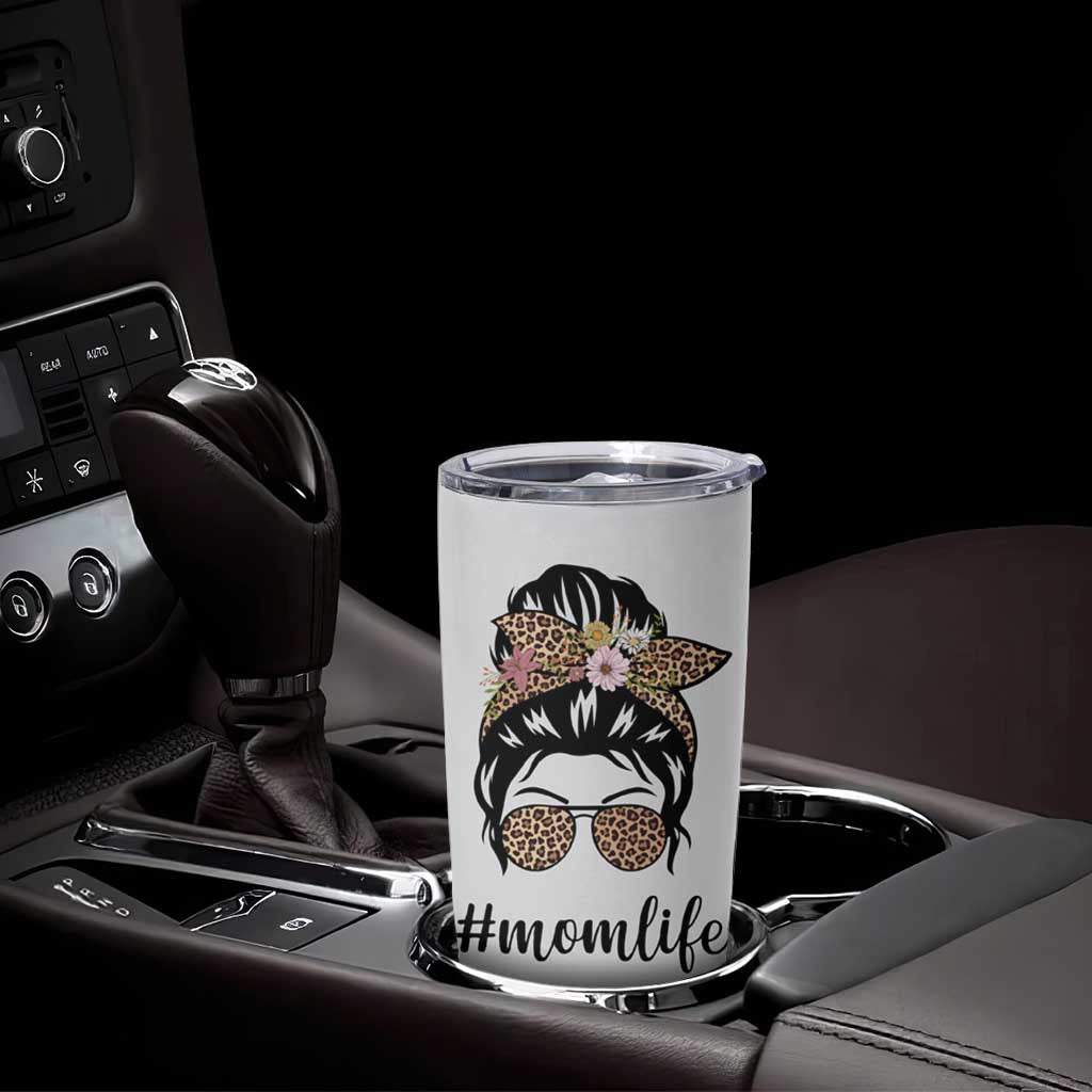 Funny Mom Life Tumbler Cup Mama Mommy Mom Bruh Leopard Messy Bun
