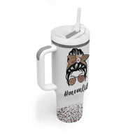 Funny Mom Life Tumbler With Handle Mama Mommy Mom Bruh Leopard Messy Bun