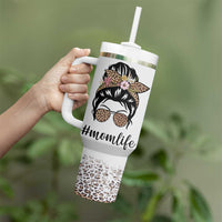Funny Mom Life Tumbler With Handle Mama Mommy Mom Bruh Leopard Messy Bun