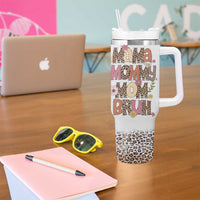 Funny Mom Life Tumbler With Handle Mama Mommy Mom Bruh Leopard Messy Bun