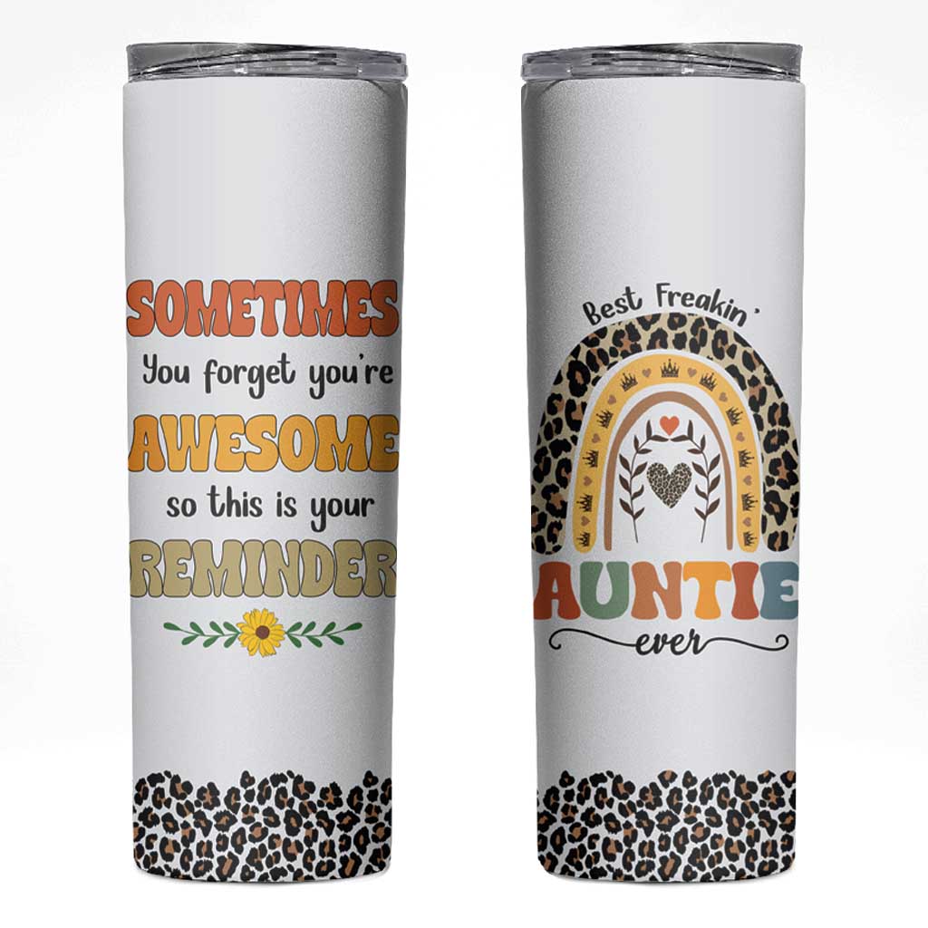 Best Freakin Auntie Ever Skinny Tumbler Funny Aunt Reminder You're Awesome Leopard Rainbow