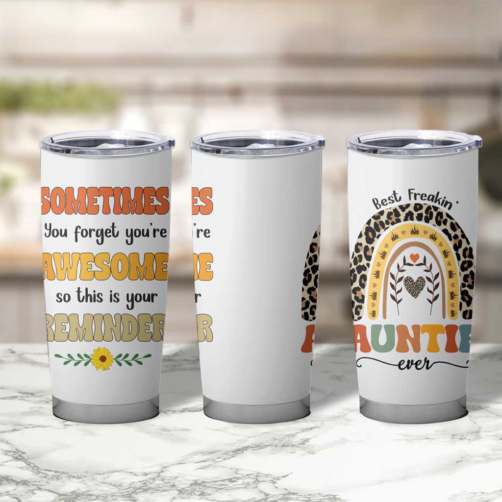 Best Freakin Auntie Ever Tumbler Cup Funny Aunt Reminder You're Awesome Leopard Rainbow