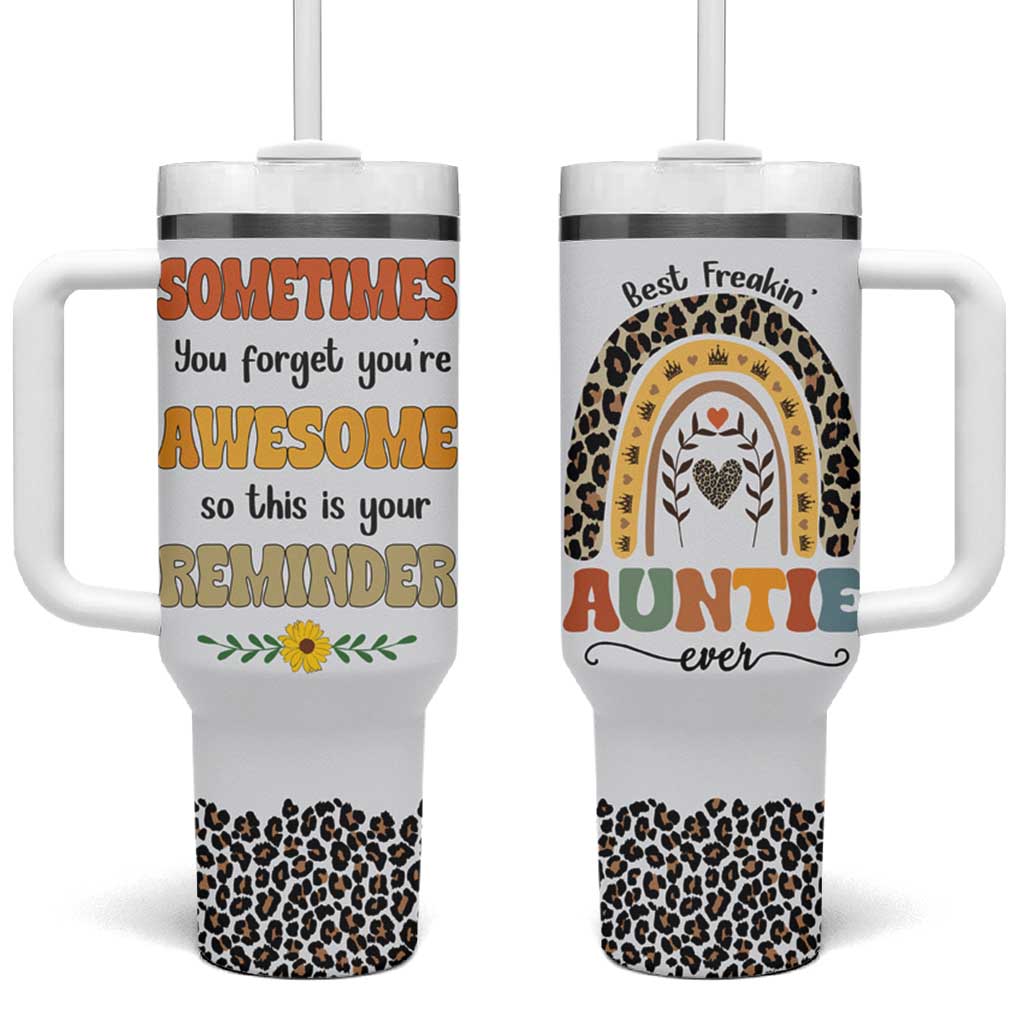 Best Freakin Auntie Ever Tumbler With Handle Funny Aunt Reminder You're Awesome Leopard Rainbow