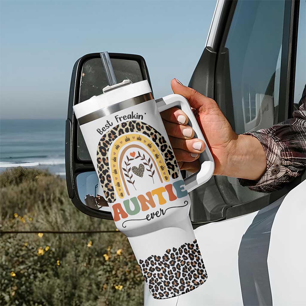 Best Freakin Auntie Ever Tumbler With Handle Funny Aunt Reminder You're Awesome Leopard Rainbow