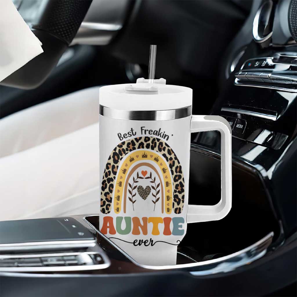 Best Freakin Auntie Ever Tumbler With Handle Funny Aunt Reminder You're Awesome Leopard Rainbow
