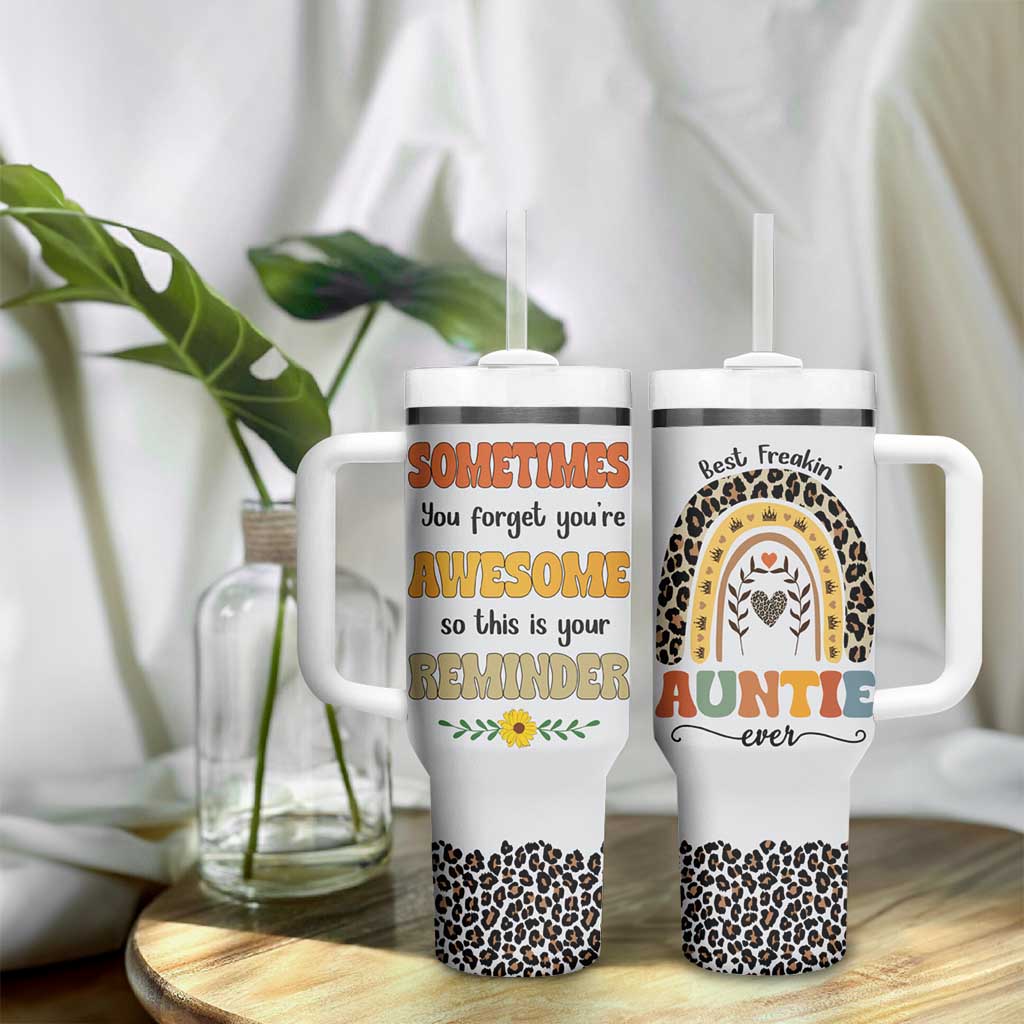 Best Freakin Auntie Ever Tumbler With Handle Funny Aunt Reminder You're Awesome Leopard Rainbow