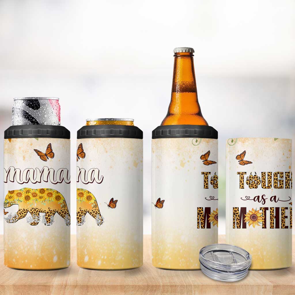 Mama Bear Floral Sunflower 4 in 1 Can Cooler Tumbler Tough As A Mother Botanical Garden Uplifting Gift