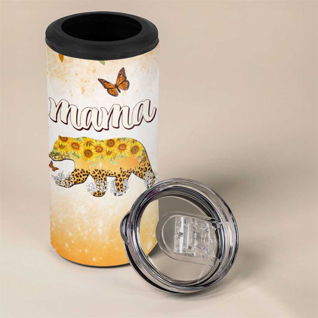 Mama Bear Floral Sunflower 4 in 1 Can Cooler Tumbler Tough As A Mother Botanical Garden Uplifting Gift