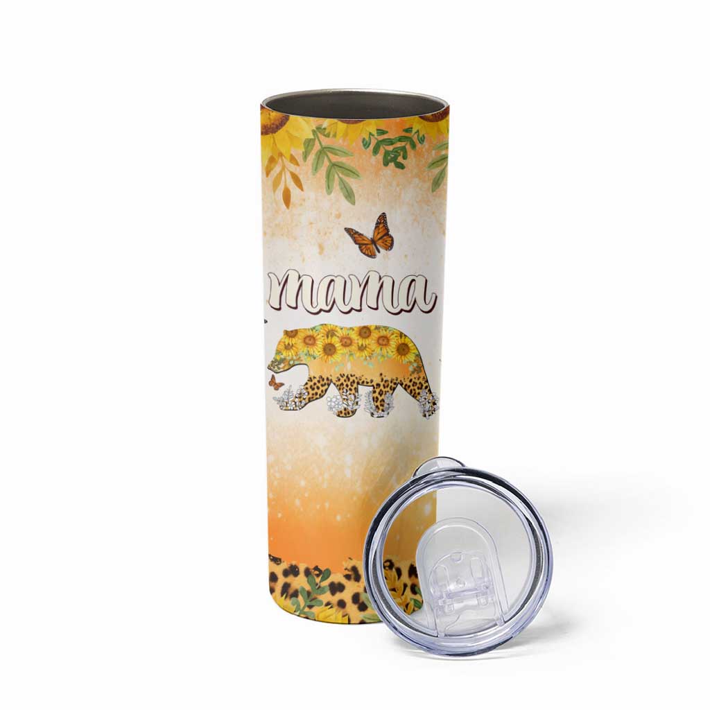 Mama Bear Floral Sunflower Skinny Tumbler Tough As A Mother Botanical Garden Uplifting Gift