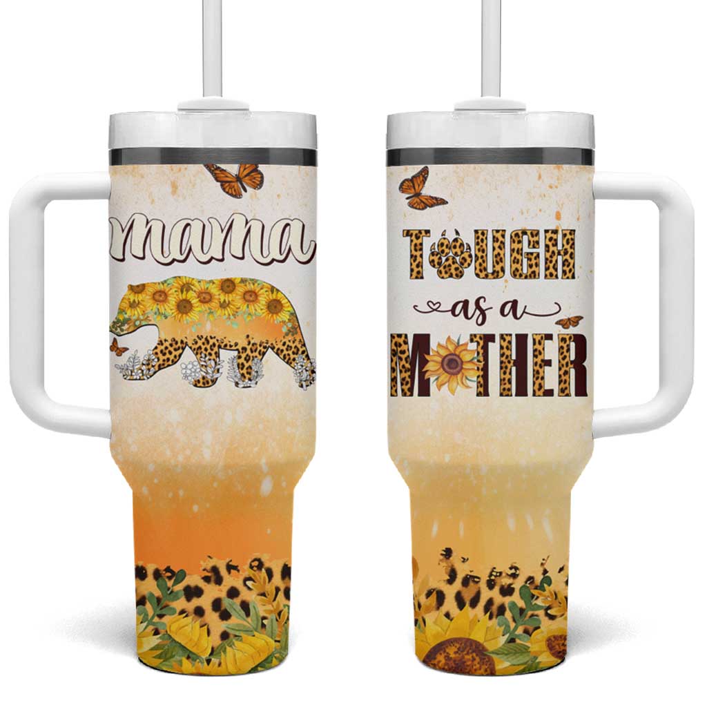Mama Bear Floral Sunflower Tumbler With Handle Tough As A Mother Botanical Garden Uplifting Gift