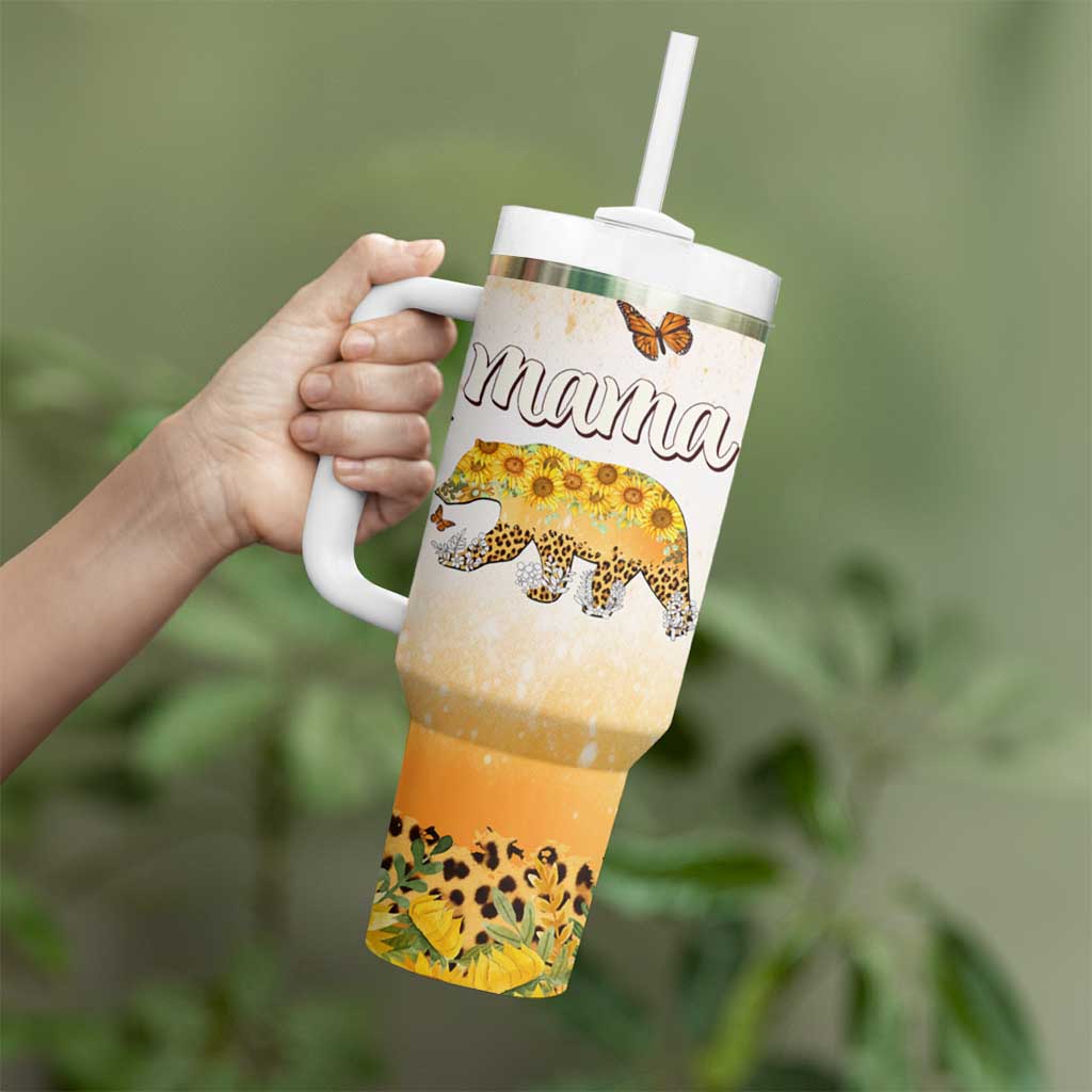 Mama Bear Floral Sunflower Tumbler With Handle Tough As A Mother Botanical Garden Uplifting Gift