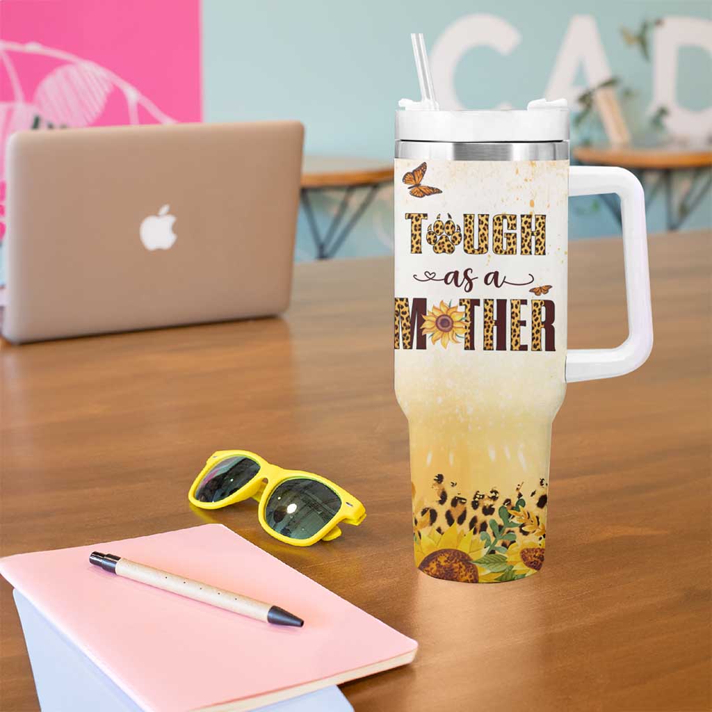 Mama Bear Floral Sunflower Tumbler With Handle Tough As A Mother Botanical Garden Uplifting Gift