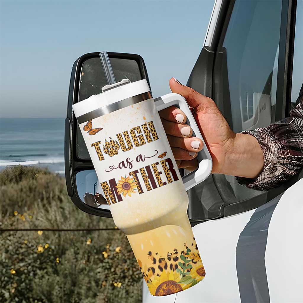 Mama Bear Floral Sunflower Tumbler With Handle Tough As A Mother Botanical Garden Uplifting Gift