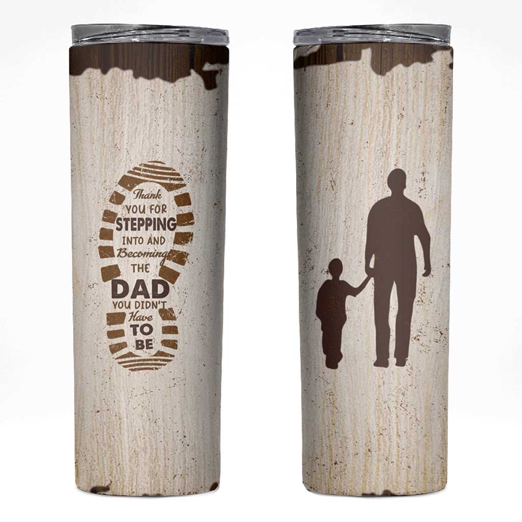 Stepdad and Stepson Skinny Tumbler Thank You For Stepping In Boy Dad Retro Vintage - Wonder Print Shop