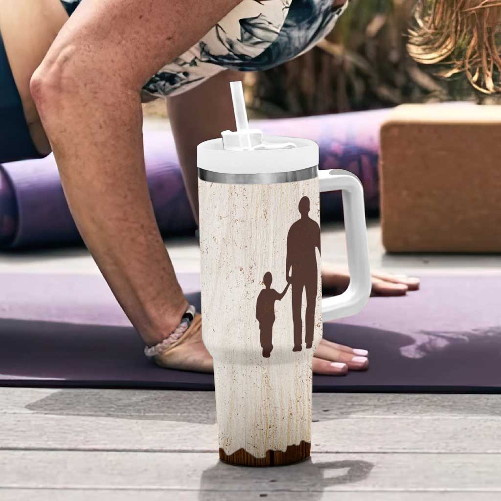 Stepdad and Stepson Tumbler With Handle Thank You For Stepping In Boy Dad Retro Vintage - Wonder Print Shop