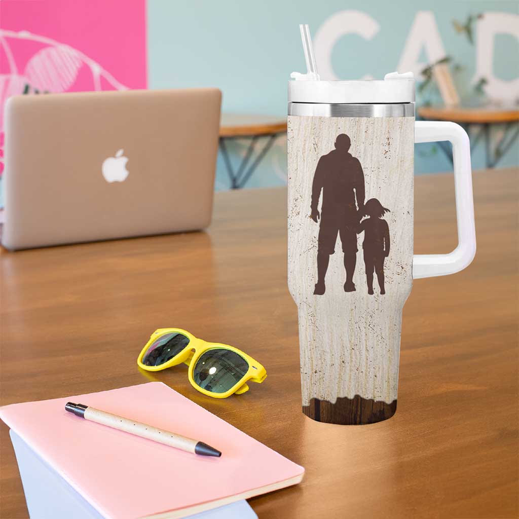 Stepdad and Stepdaughter Tumbler With Handle Thank You For Stepping In Girl Dad Retro Vintage - Wonder Print Shop
