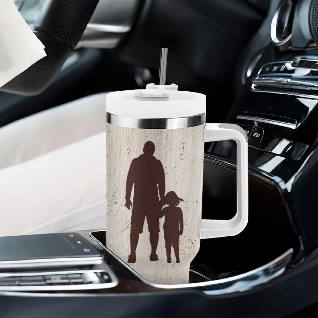 Stepdad and Stepdaughter Tumbler With Handle Thank You For Stepping In Girl Dad Retro Vintage - Wonder Print Shop