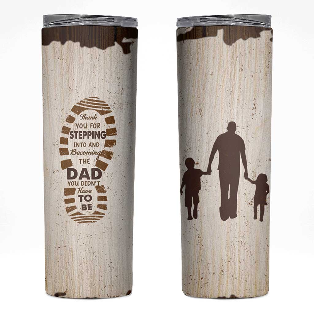 Stepdad of Two Skinny Tumbler Thank You For Stepping In Dad with Son and Daughter Retro Vintage - Wonder Print Shop