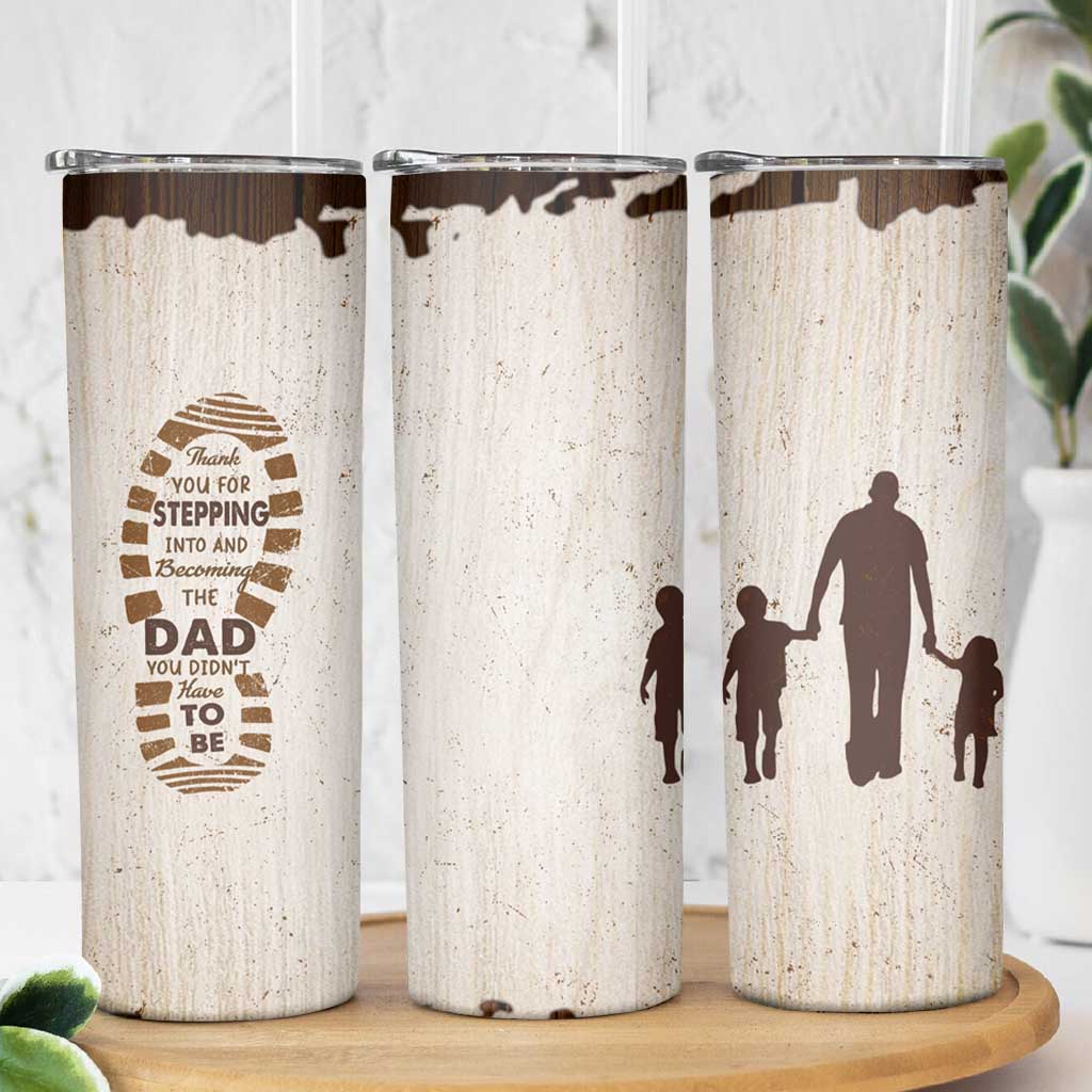 Stepdad of Two Skinny Tumbler Thank You For Stepping In Dad with Son and Daughter Retro Vintage - Wonder Print Shop