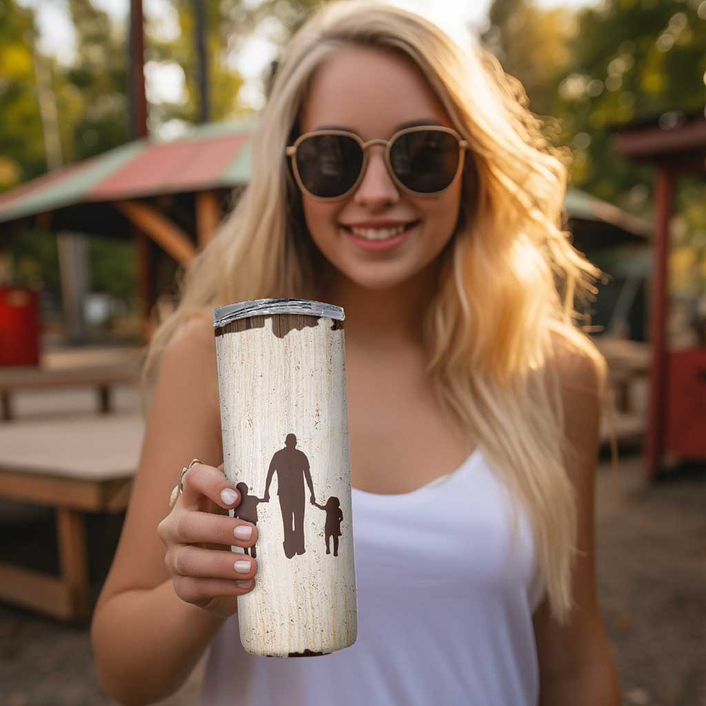 Stepdad of Two Skinny Tumbler Thank You For Stepping In Dad with Son and Daughter Retro Vintage - Wonder Print Shop