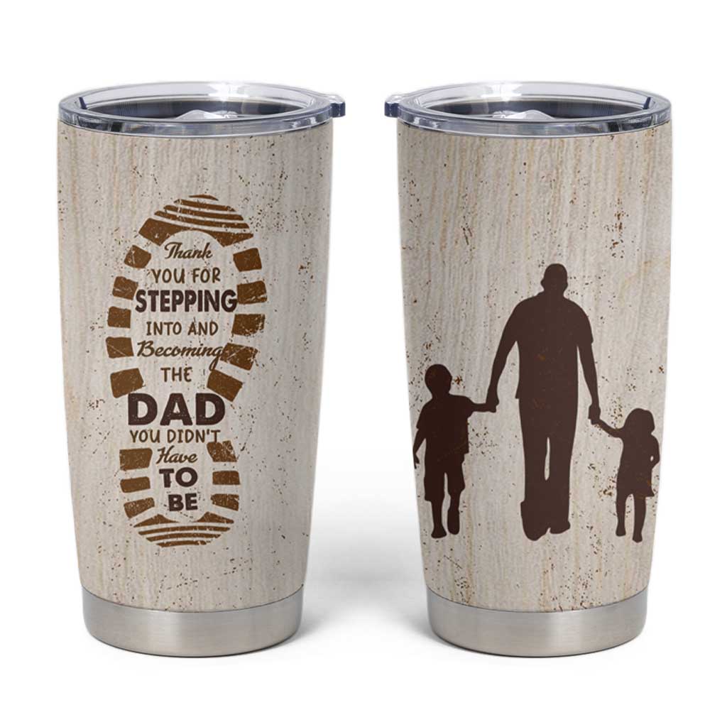 Stepdad of Two Tumbler Cup Thank You For Stepping In Dad with Son and Daughter Retro Vintage - Wonder Print Shop