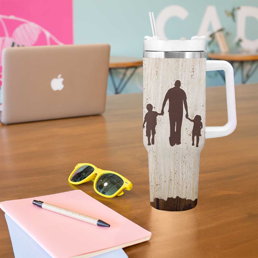 Stepdad of Two Tumbler With Handle Thank You For Stepping In Dad with Son and Daughter Retro Vintage - Wonder Print Shop