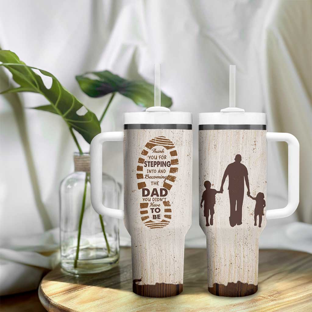 Stepdad of Two Tumbler With Handle Thank You For Stepping In Dad with Son and Daughter Retro Vintage - Wonder Print Shop