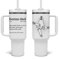 Custom Kids Name Stepdad Tumbler With Handle Bonus Dad Of Three Holding Hands - Wonder Print Shop