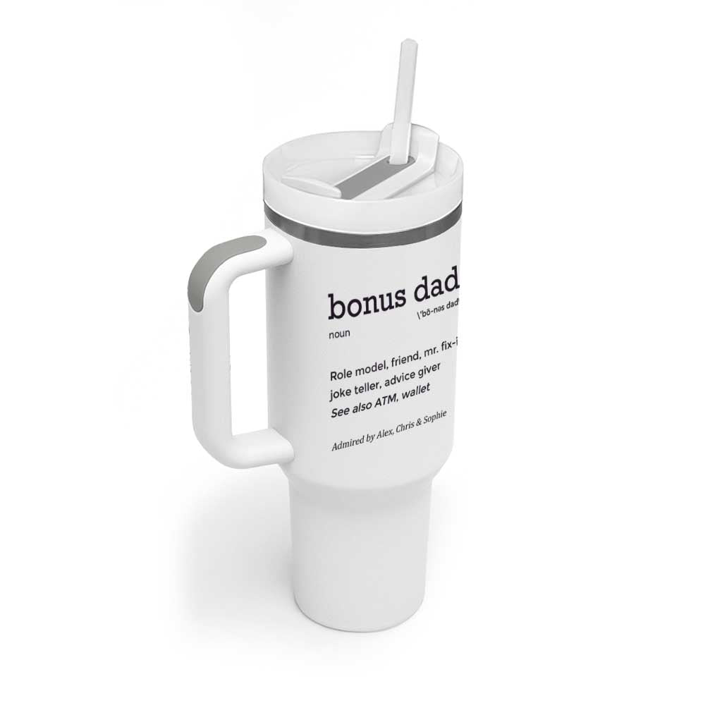 Custom Kids Name Stepdad Tumbler With Handle Bonus Dad Of Three Holding Hands - Wonder Print Shop