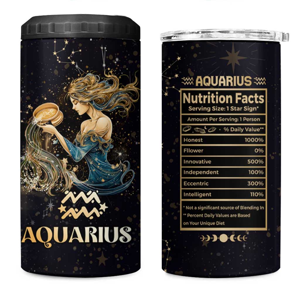 Aquarius Zodiac 4 in 1 Can Cooler Tumbler Celestial Constellation Astrology Horoscope Galaxy - Wonder Print Shop