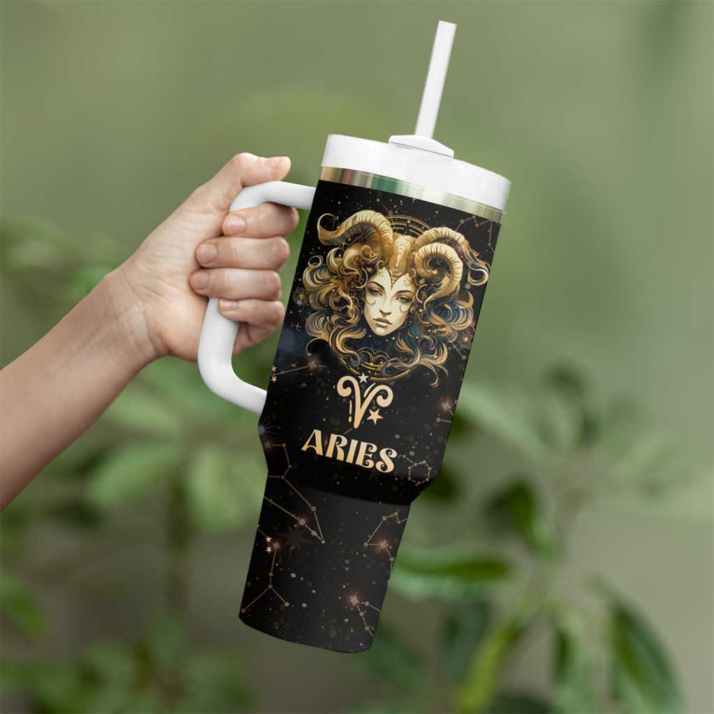 Aries Zodiac Tumbler With Handle Celestial Constellation Astrology Horoscope Galaxy - Wonder Print Shop