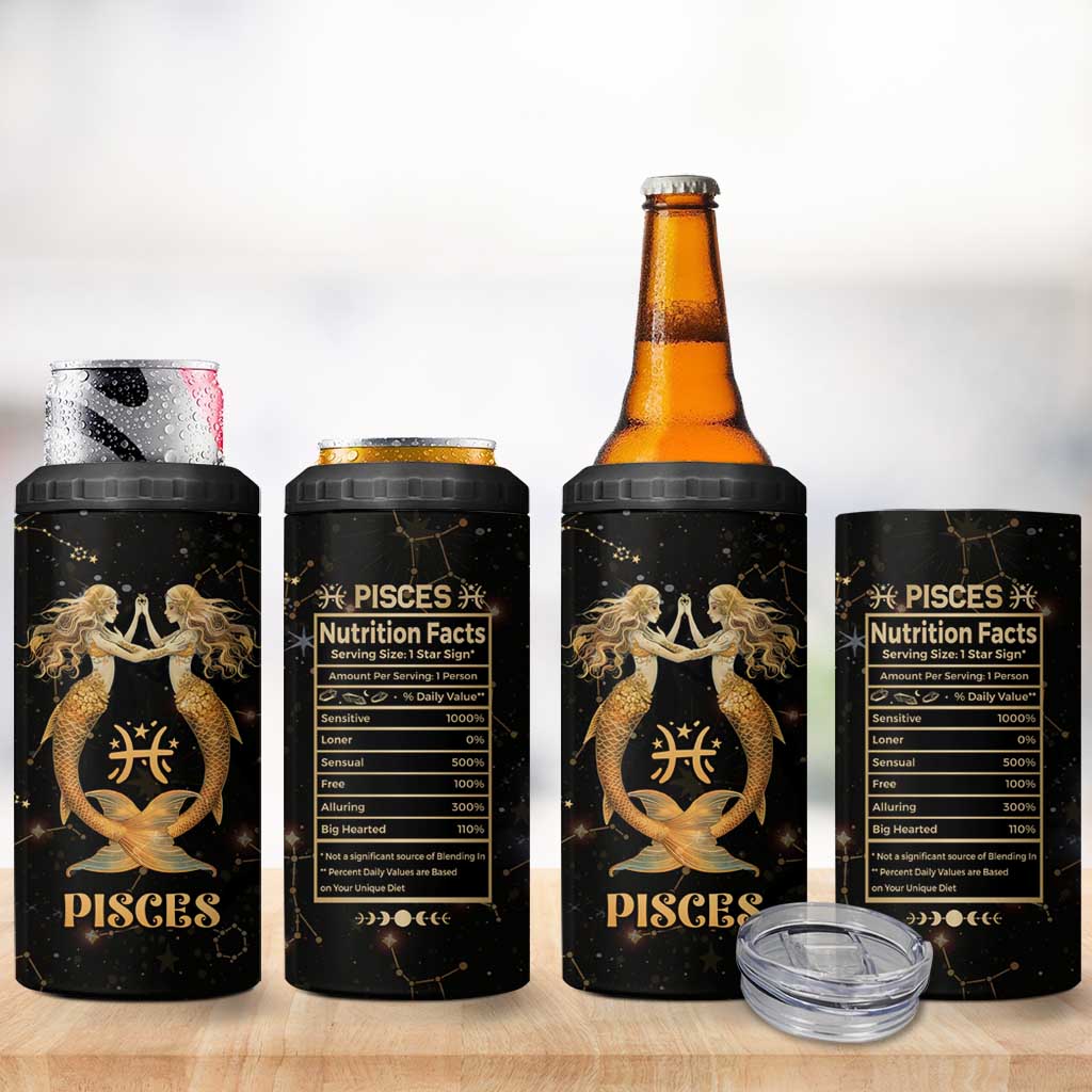 Pisces Zodiac 4 in 1 Can Cooler Tumbler Celestial Constellation Astrology Horoscope Galaxy - Wonder Print Shop