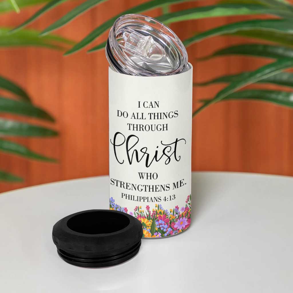 Uplifting Christian Faith 4 in 1 Can Cooler Tumbler I Can Do All Things Through Christ Who Strengthans Me Bible Verse Motivation