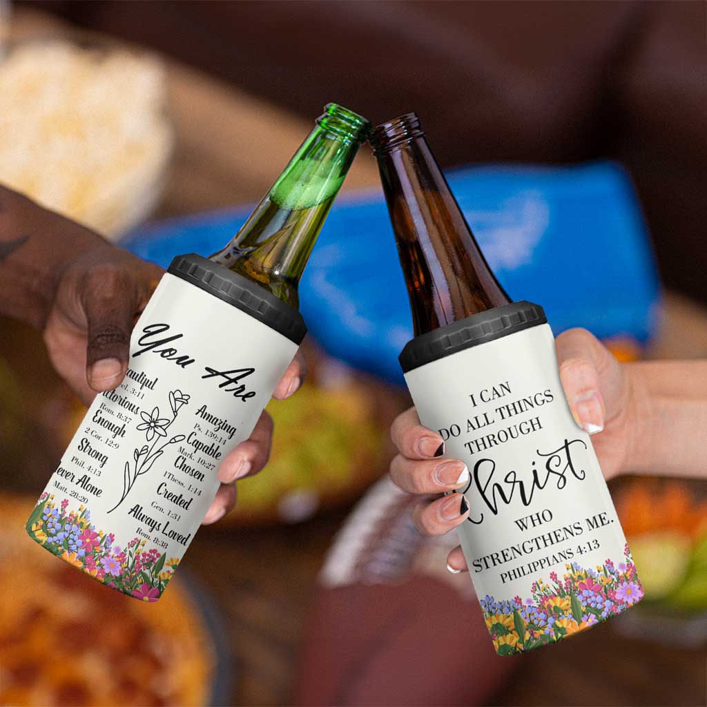 Uplifting Christian Faith 4 in 1 Can Cooler Tumbler I Can Do All Things Through Christ Who Strengthans Me Bible Verse Motivation