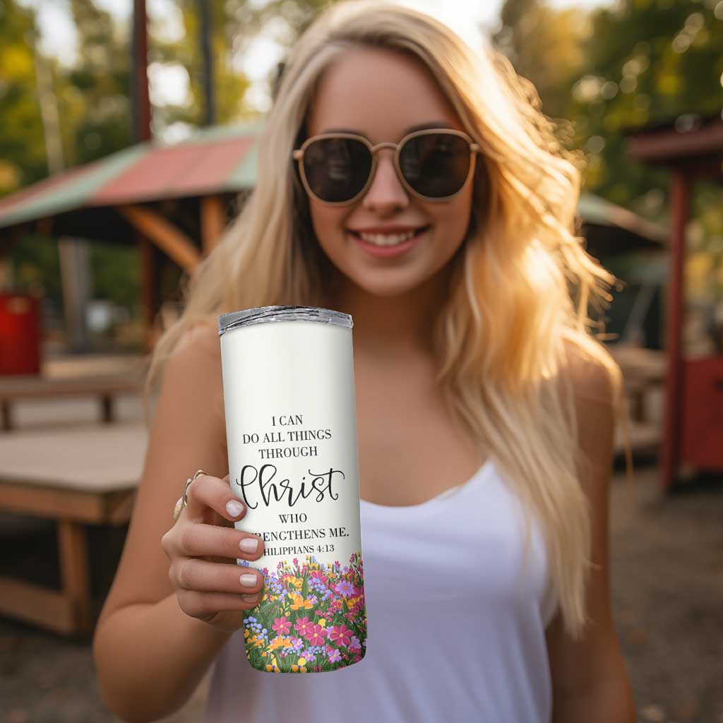 Uplifting Christian Faith Skinny Tumbler I Can Do All Things Through Christ Who Strengthans Me Bible Verse Motivation